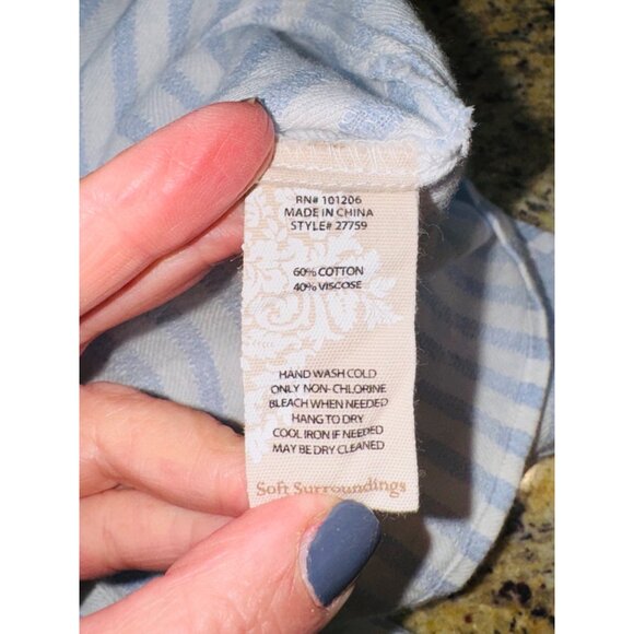 Soft Surroundings Blue White Striped Asymmetrical Handkerchief Hem Tunic Shirt M - Picture 9 of 12